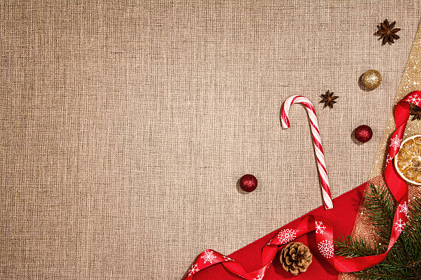 istock Christmas decoration background over linen cloth. 601362602