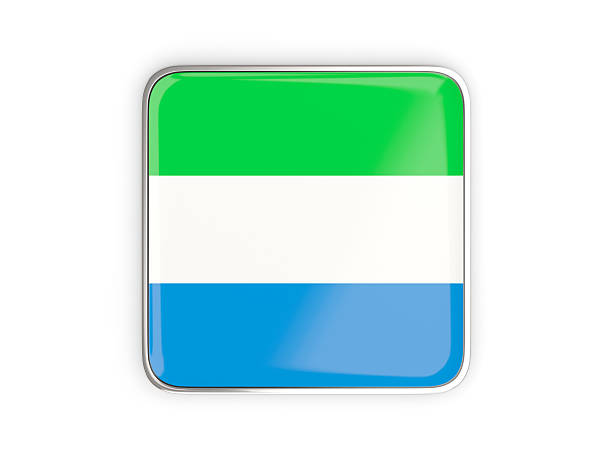 Flag of sierra leone, square icon with metallic border. 3D illustration
