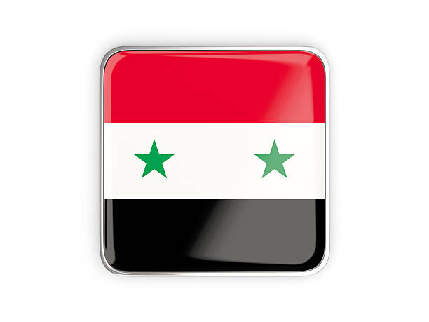 Flag of syria, square icon with metallic border. 3D illustration