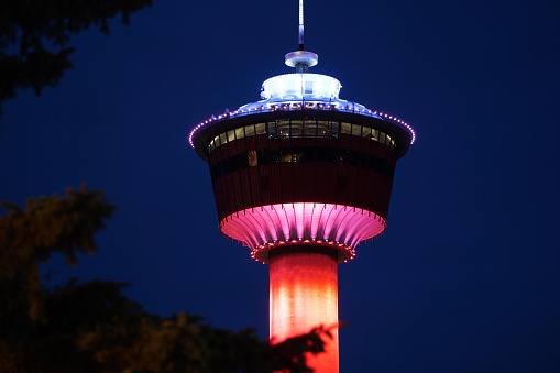 Calgary, Alberta, Canada.  Calgary Tower is located downtown.  It is one of the most famous landmarks.