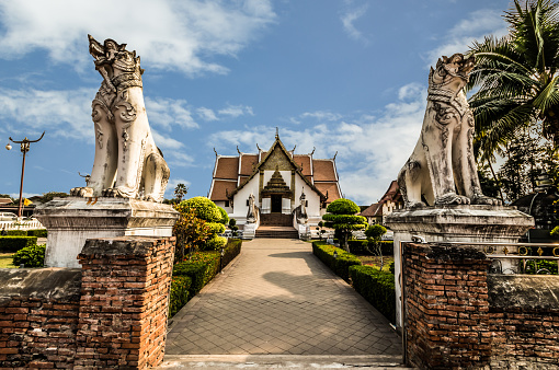 Wat Phu Mintr under blue sky in Nan province,Thailand