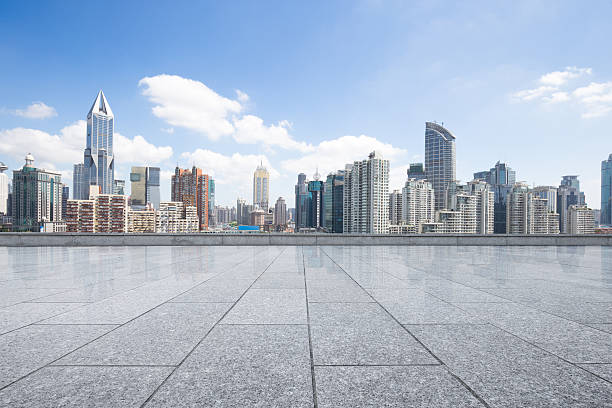 istock cityscape and skyline of shanghai from empty brick floor 601366392
