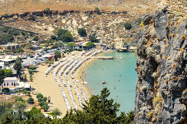 istock Beautiful Lindos Beach in Rhodes, Greece 601369878