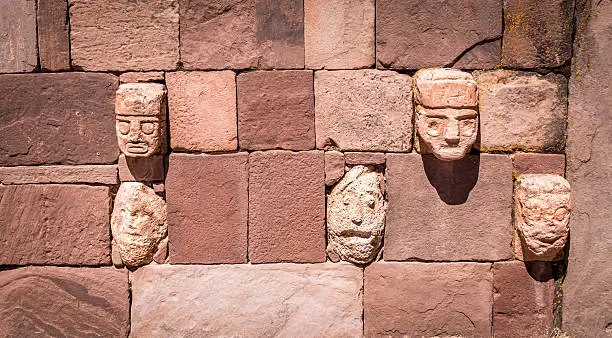 Photo of Head sculptures at Tiwanaku archaeological site - Bolivia