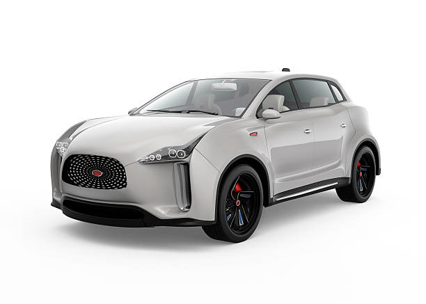 istock Metallic light gray electric SUV concept car in original design 601378156
