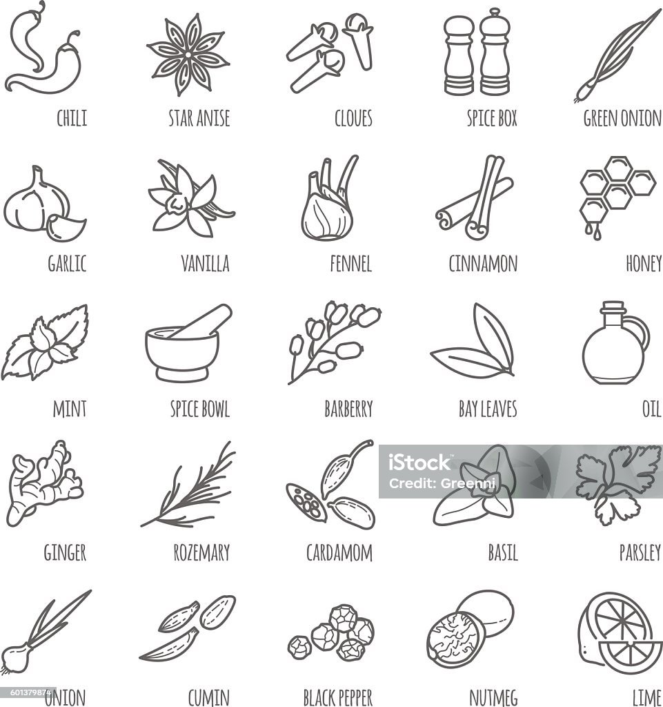Iconos vectoriales de especias y condimentos - arte vectorial de Ícono libre de derechos