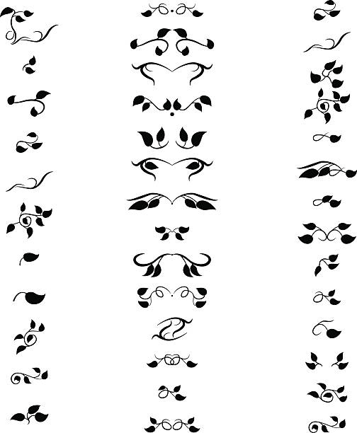 복고풍 텍스트 구분 설정 - black and white scroll shape pattern illustration and painting stock illustrations