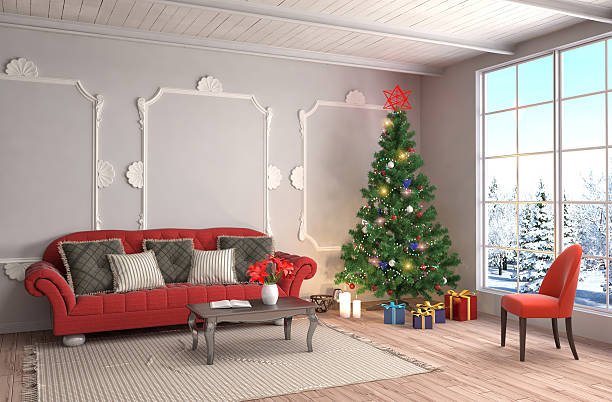 istock Christmas tree with decorations in the living room. 3d illustrat 601381044