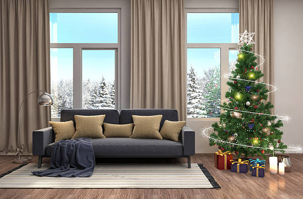 istock Christmas tree with decorations in the living room. 3d illustrat 601381682