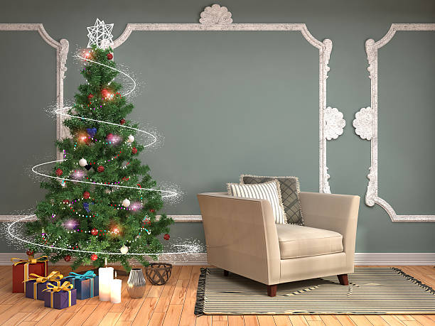 istock Christmas tree with decorations in the living room. 3d illustrat 601381998