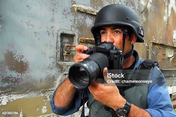 Photojournalist Documenting War And Conflict Stock Photo - Download Image Now - Journalist, War, Photography