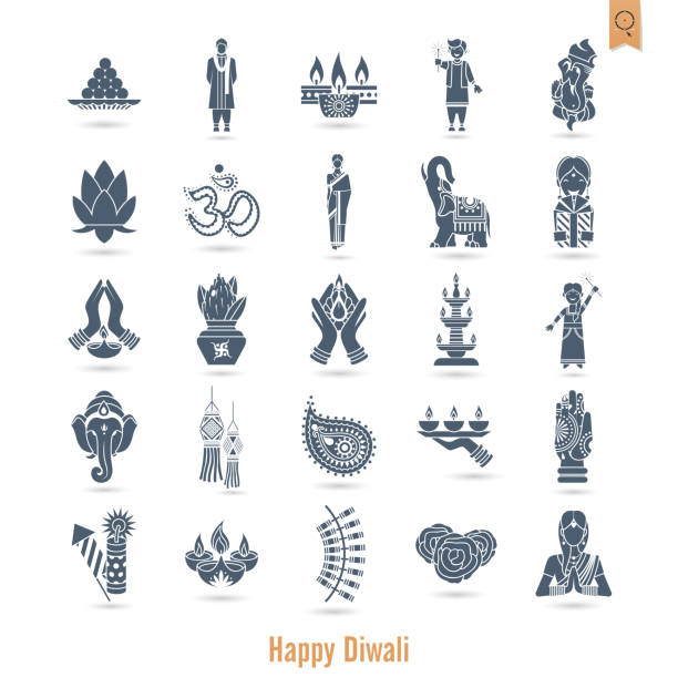 ilustraciones, imágenes clip art, dibujos animados e iconos de stock de tm festival de la india iconos - ganesha om symbol indian culture hinduism