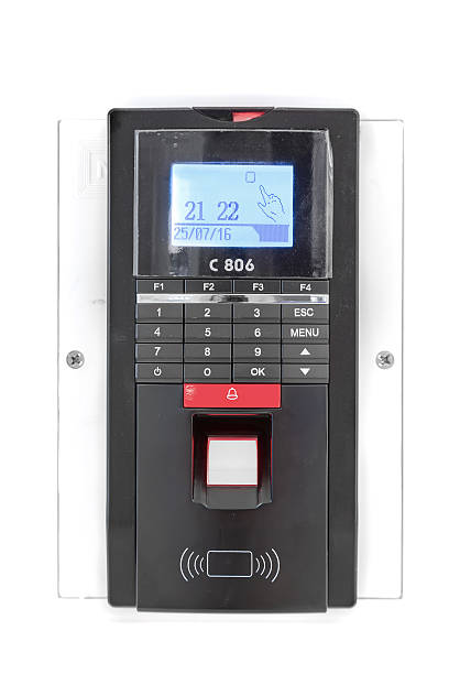 istock Biometric Keyless Door Lock With Thumb On Scanning Pad. 601391042