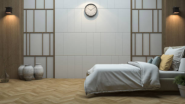 istock 3d rendering vintage style bedroom with minimal design 601392304
