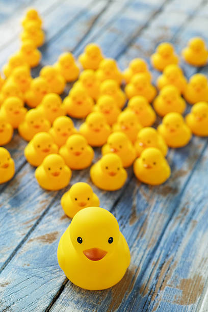 istock One large rubber duck with many smaller ones following it. 601392660