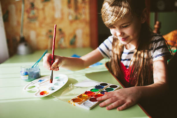 istock Little girl painting 601393064