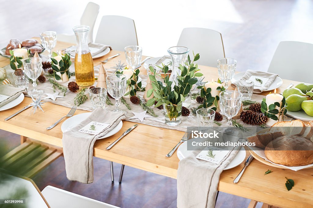 Decorated dining table The photo is beautifully set table Christmas Stock Photo