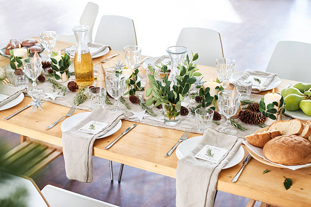 Decorated dining table The photo is beautifully set table restaurant place setting dinner dinner party stock pictures, royalty-free photos & images