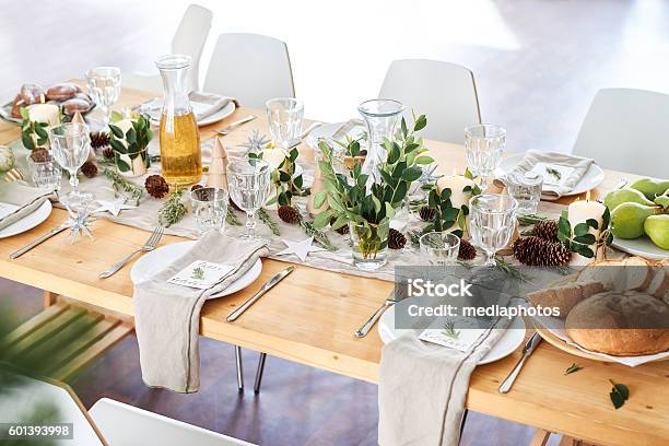 Decorated Dining Table Stock Photo - Download Image Now - Christmas, Place Setting, Table