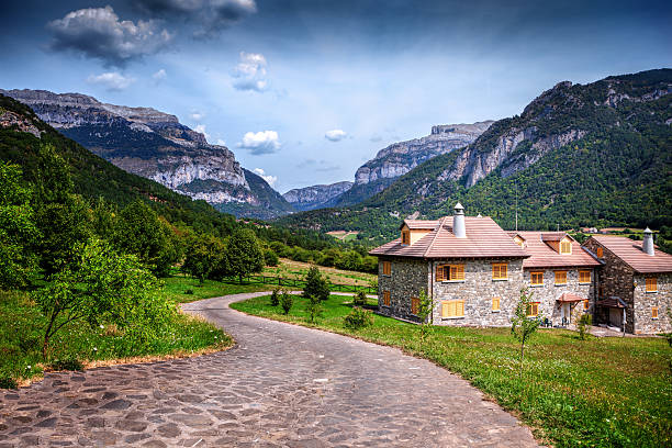 Huesca, Spain - September 3, 2016: Detached house in the mountains in the province Huesca, Aragon. Spain.