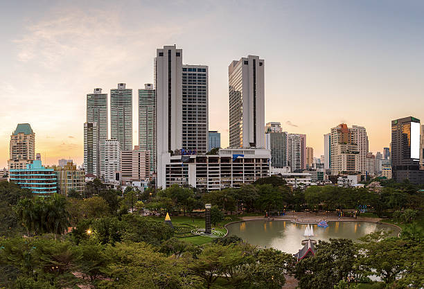 istock Bangkok business district with the public park area 601397068