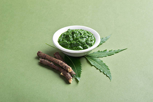 istock Medicinal Neem leaves with paste in bowl 601399988