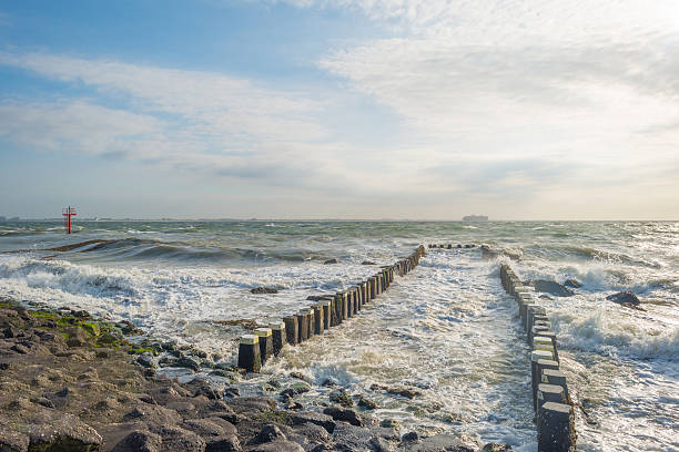Sunset over a stormy sea in summer