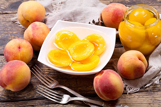 istock bowl of canned peaches 601402124