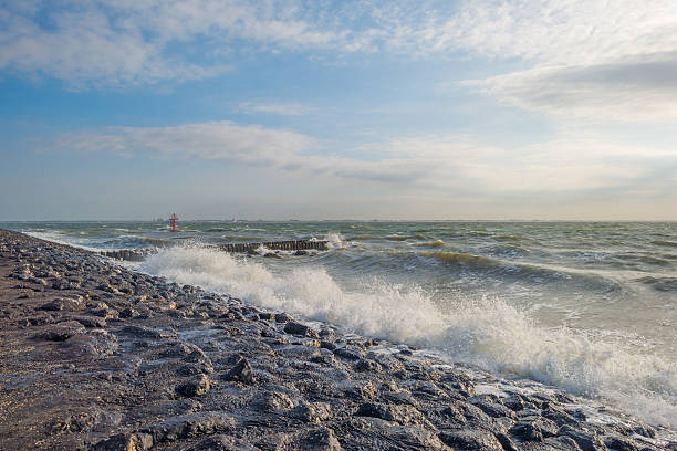 Sunset over a stormy sea in summer