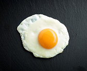 fried egg on black background