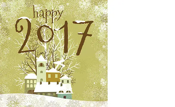 Vector illustration of Happy new year 2017 christmas card landscape winter card vintage