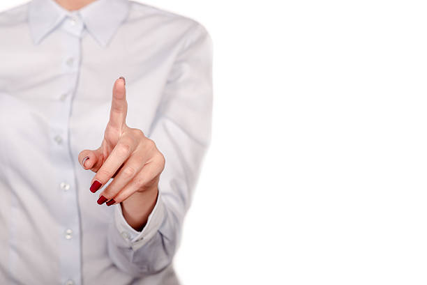 istock Business woman with pointing to something or touching. 601895598