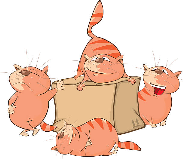 istock Set of Cartoon Illustration Cute Cats and Box 601901854