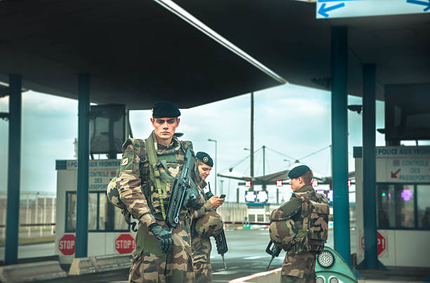 Armed forces at European border with UK stock photo