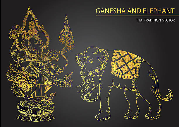 thai tradition Ganesha son of Siva thai tradition Ganesha son of Siva brahma illustrations stock illustrations