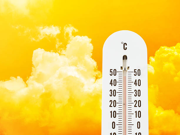 istock thermometer in the sky, hot temperature 601903554