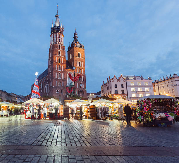 Christmas market Main Market Square of Krakow decorated for Christmas krakow stock pictures, royalty-free photos & images