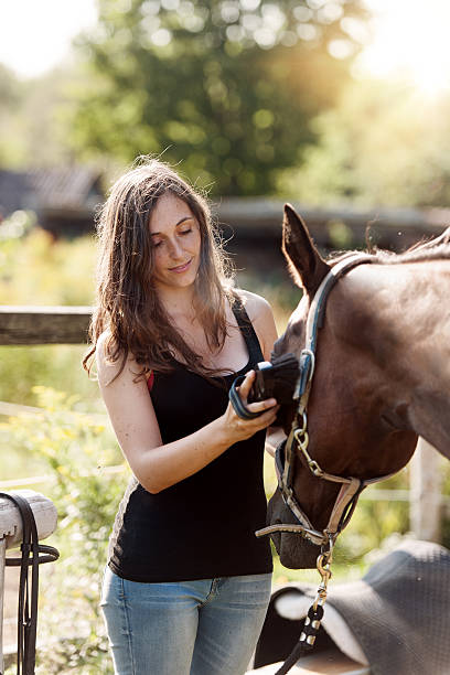 istock Woman brushing her horse 601909512