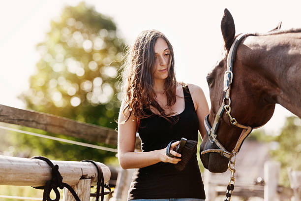 istock Woman brushing her horse 601909668