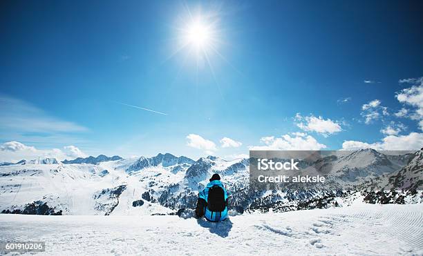 Snowboarder Enjoying The Nature In Mountains Stock Photo - Download Image Now - Andorra, Skiing, Ski
