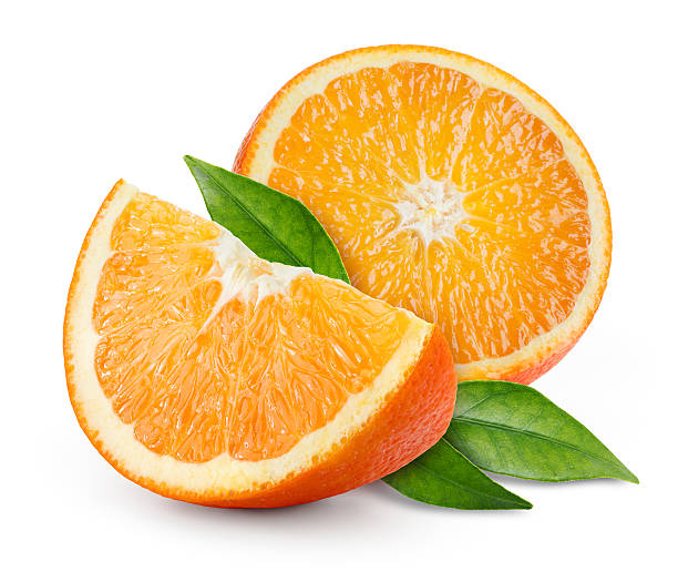 istock Orange fruit with leaves isolated on white. 601911134