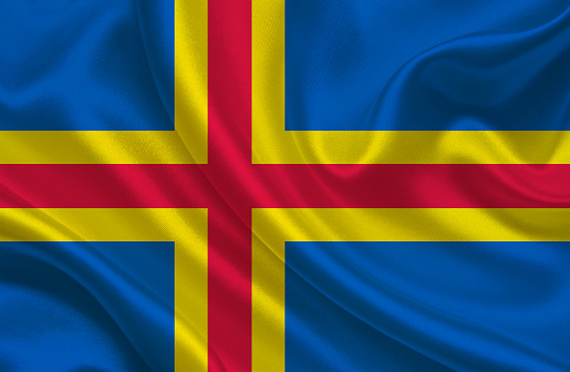 Aland Island flag, three dimensional render, satin texture