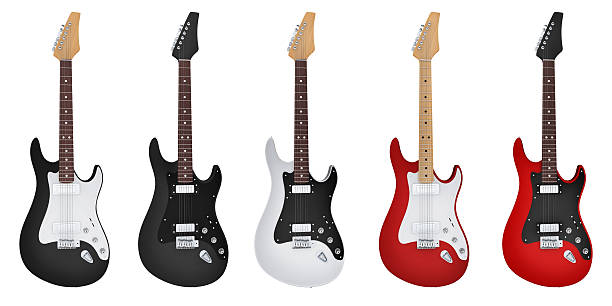 fünf e-gitarre isoliert - elektrogitarre stock-fotos und bilder
