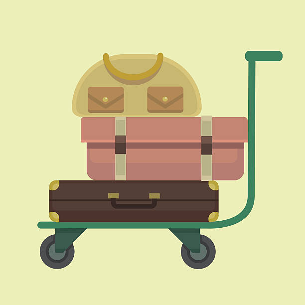 ikona bagażu wózka. wektor płaska ilustracja z kreskówek - luggage cart airport luggage cargo container stock illustrations