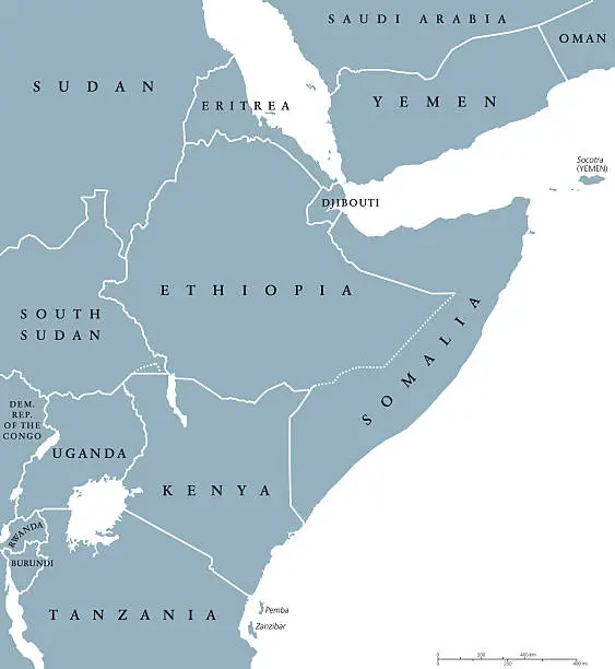 Vector illustration of Horn of Africa countries political map