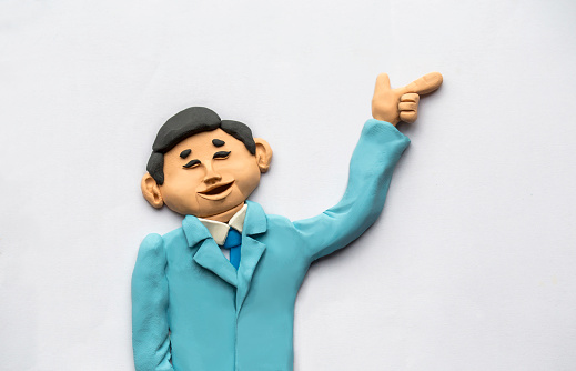 handmade clay illustration, man pointing something