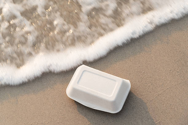 Natural food box on sand beach stock photo