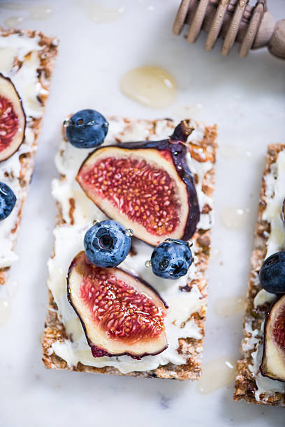istock Wholegrain bread with fruits, brunch 601920264