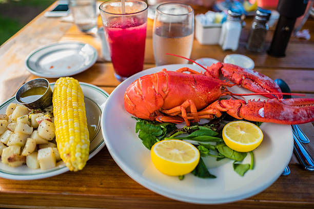 Yummy lobster with blueberry lemonade.