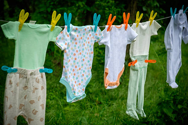 istock Baby clothes on rope 601924890
